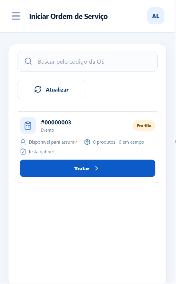 Lista móvel de ordens disponíveis